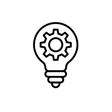 Drawing of a lightbulb with a gear inside it