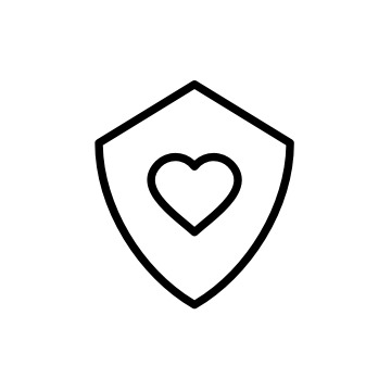 Heart shield icon in flat design, vector illustration with line art.