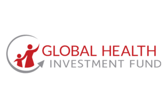 Icon of 2 individuals in red inside a grey circle with an arrow to the left of the words Global Health Investment Fund