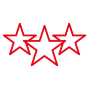 Excellence - Red Three drawn 5-pointed stars placed in an arrow formation