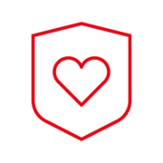 Integrity - Red A drawn shield with a heart shape in the middle