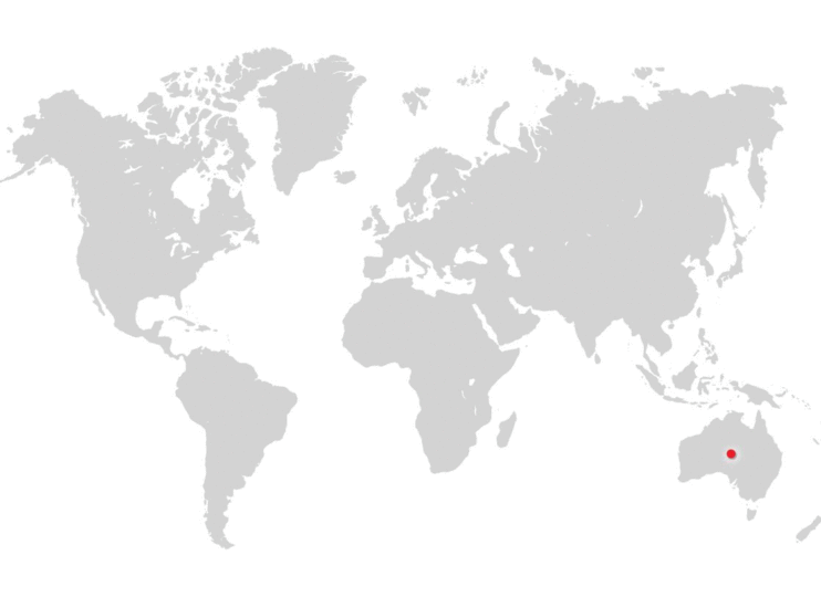 grey world map with red dots showing countries of location