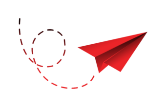 graphic of a red paper plane with trail line