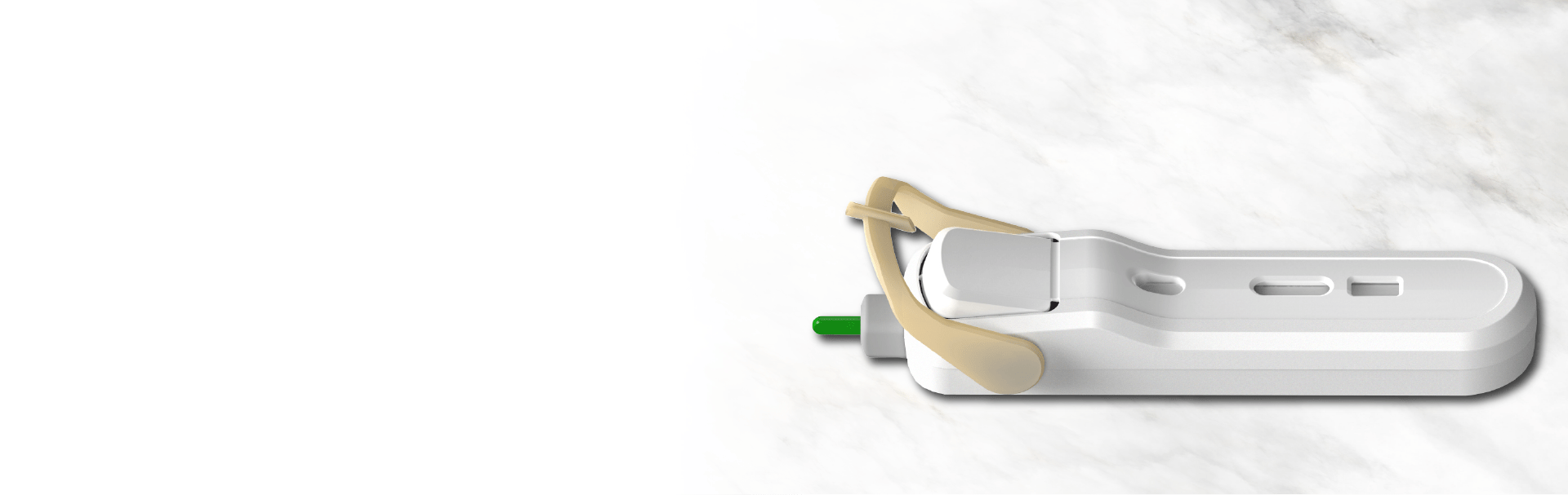White and green diagnostic device on marble surface