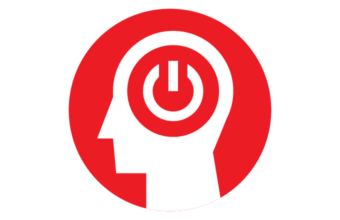 AI-Powered Red and white logo featuring a person's head in the centre